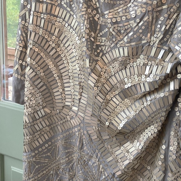 Soft surrounding silver gray sequined tunic top or dress. Petite large PL - Picture 3 of 11